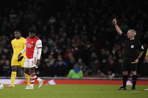 Thomas Partey sent off just 15 minutes after coming off bench as Arsenal star crashes out of two..