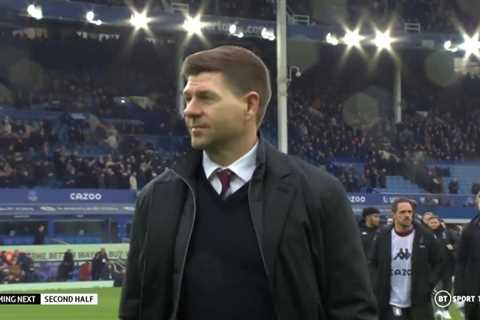 Watch ice-cold Liverpool icon Steven Gerrard stare down jeering Everton fans as Villa boss strolls..