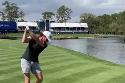 Lee Westwood’s caddie wife Helen shows PGA stars how to master Sawgrass by hitting green on..