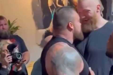 Watch Hafthor Bjornsson and Eddie Hall SPIT at each other as rivals almost come to blows ahead of..