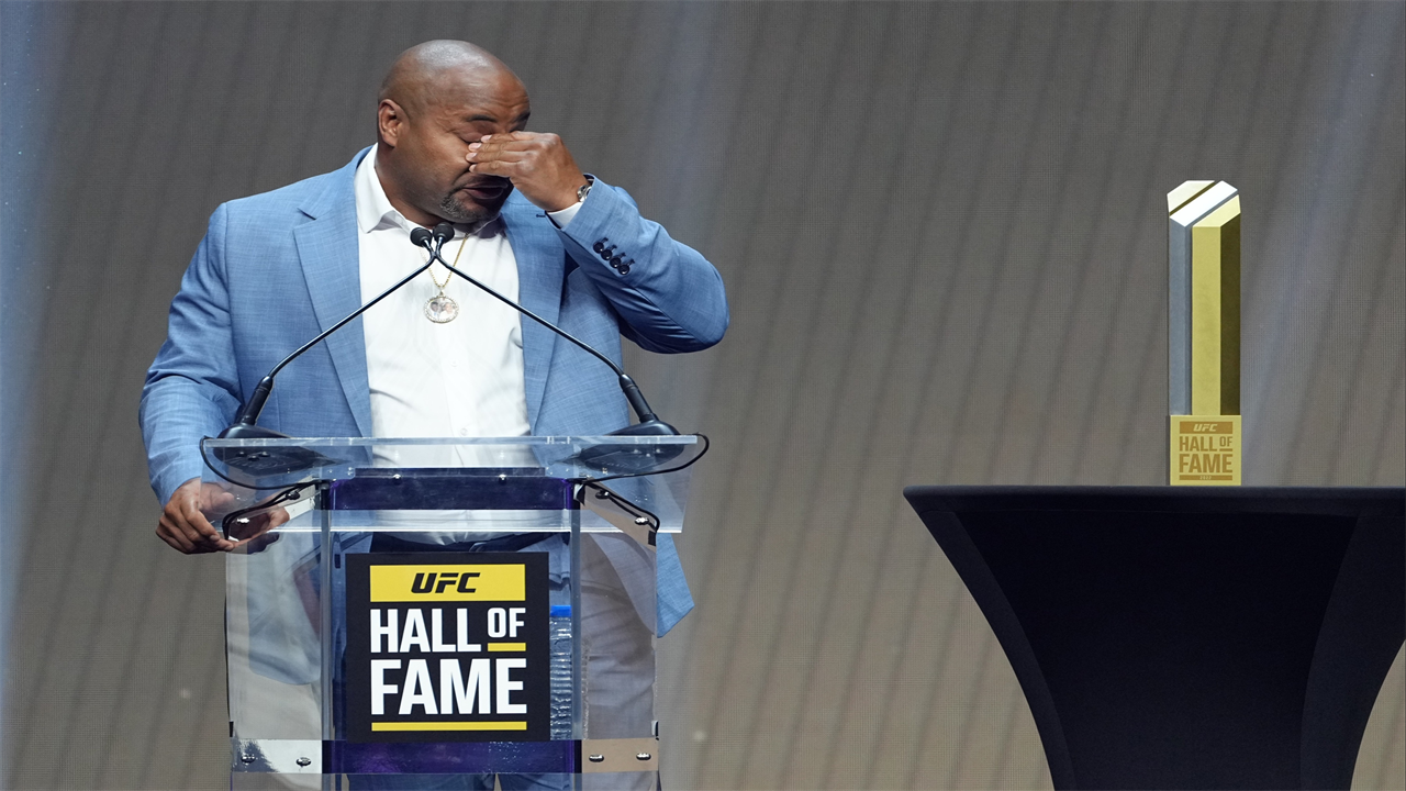Daniel Cormier breaks down in tears as ex-champ is inducted into UFC Hall of Fame along with unbeaten legend Khabib
