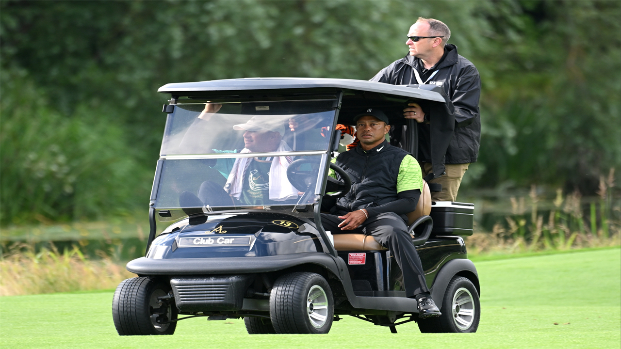 Tiger Woods a huge doubt for The Open as hobbling legend forced to use golf buggy between shots at Ireland Pro-Am event