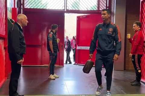 Cristiano Ronaldo arrives at Old Trafford for first Man Utd pre-season game v Rayo Vallecano as he..