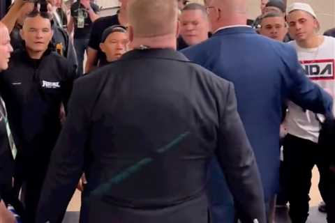 Watch Nate Diaz slap one of Jake Paul’s team backstage after shocking 20-man bust-up following..