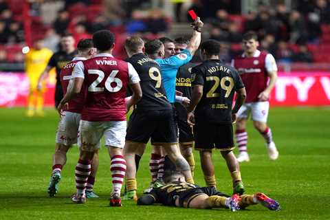 Bristol City’s home clash against Sheffield United descends into mass brawl after horror challenge..