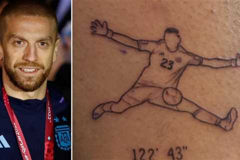 Argentina World Cup winner gets tattoo of Emi Martinez showing moment the Aston Villa made crucial..