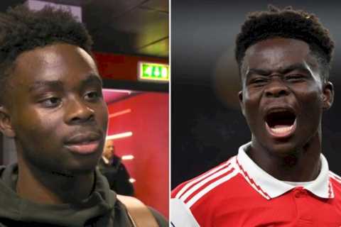 Arsenal star Bukayo Saka completes challenge from Geoff Shreeves before Man Utd clash