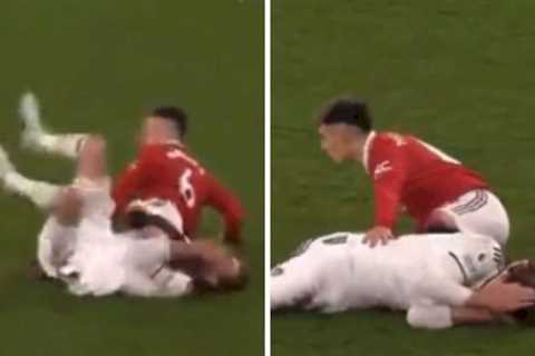 Man Utd star Lisandro Martinez scrapes boot on Patrick Bamford’s head in unseen incident