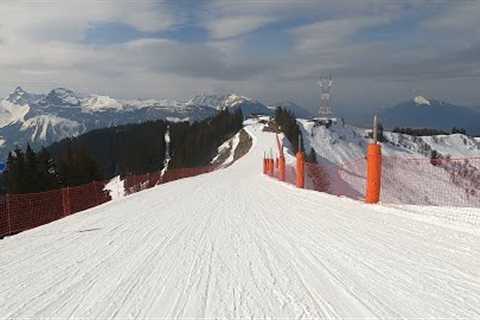 Les Carroz - skiing Blue run Perce Neige, Tete Des Saix, Grand Massif resort on GoPro POV March 2022