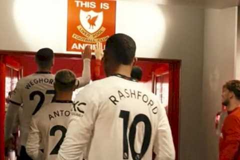 Man Utd fans want ‘shameless’ Wout Weghorst out after he touches This is Anfield sign
