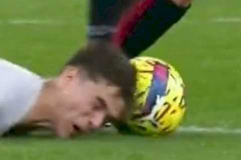 Barcelona starlet Gavi ‘does a Phil Jones’ with spectacular diving header tackle