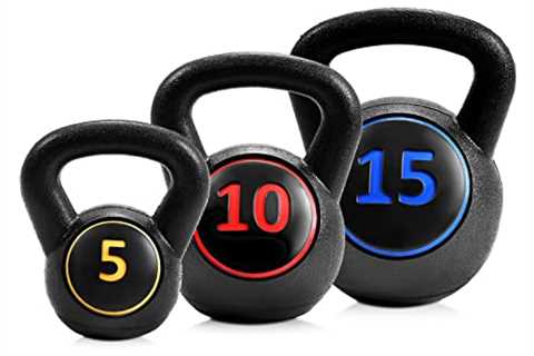 Goplus 3 Pieces Kettlebell Set, 5, 10, 15 lbs HDPE Coated Concrete Fitness Kettle Bells w/ Easy..