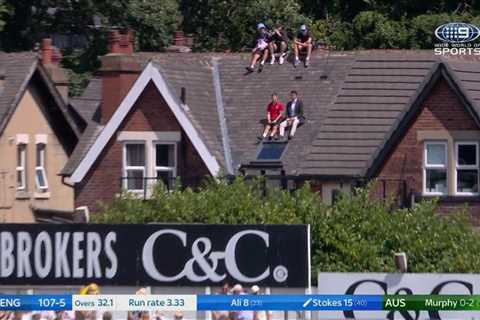 Ashes viewers in stitches as Australian TV reporter clambers onto nearby ROOF to interview cheeky..