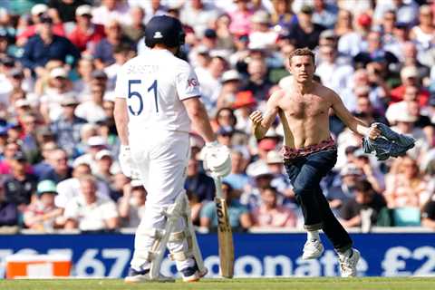 Moment topless streaker is caught by security and removed from The Oval after invading pitch at the ..