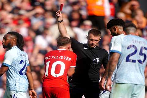 Alexis Mac Allister sent off on Liverpool home debut after shocking high-studs challenge on Ryan..