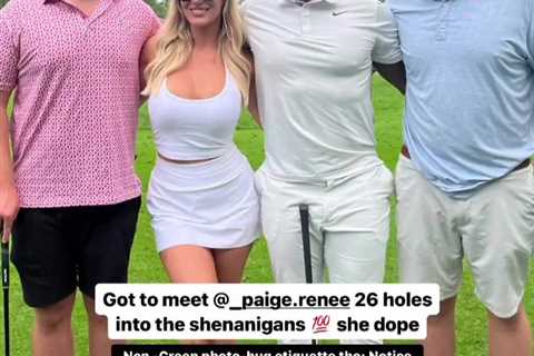 Paige Spiranac puts on busty display in short white dress as she works up a storm on the golf course