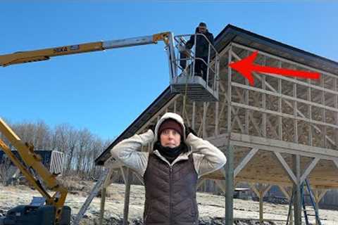 The Day I got STUCK in the Lift!!! Day 5 Building our 32x48 Off Grid Post & Beam Barn in the..