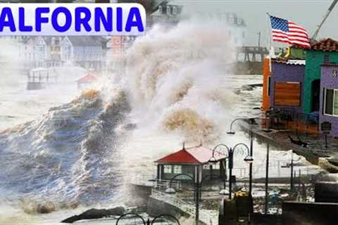 california under WATER ! Huge waves and flooding hit santa cruz , california.