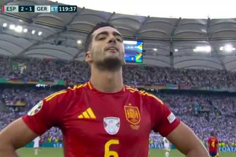 Video: Incredible scenes as Arsenal linked Mikel Merino scores 119th minute winner for Spain to..