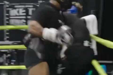 Mike Tyson Knocks Down Sparring Partner with Brutal Left Hook in Training for Jake Paul Showdown