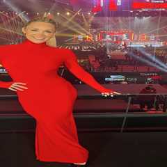 Caroline Pearce stuns in red dress at Tyson Fury's heavyweight showdown