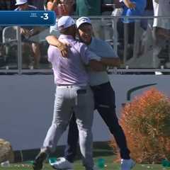 Watch incredible scenes as fans hurl beer after golfer Emiliano Grillo hits slam dunk hole-in-one..