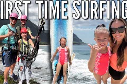 First Time Surfing Lessons in Hawaii! | Exploring the Beach and Ziplining in Tropical Oahu 🌴 ☀️