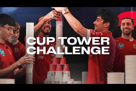 “You can’t put cups in cups!” | Scuderia Ferrari vs Ferrari Esports in Cup Tower Challenge!