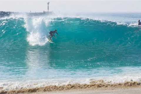 Surfers charge big High Tide morning at The Wedge !!! Fall 2025
